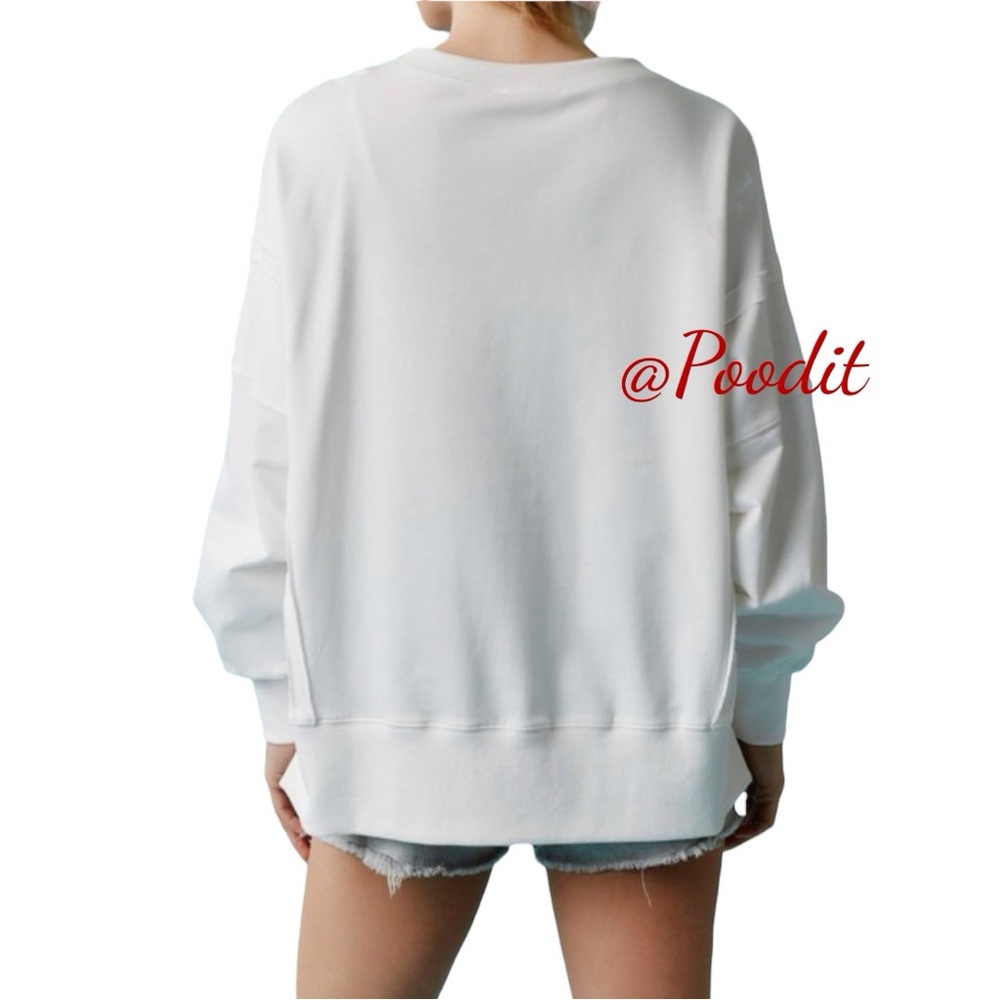 PEACH LOVE CALIFORNIA patriotic sequin front white French Terry pullover S M L - Picture 5 of 6